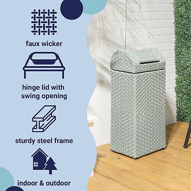 Darla All-Weather Wicker/Metal Swing Top Hideaway Outdoor Trash Can