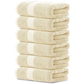 White Classic Luxury 100% Cotton Hand Towels Set of 6 - 16x30"