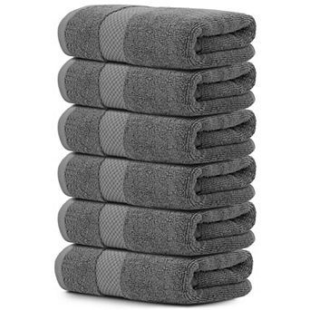 White Classic Luxury 100% Cotton Hand Towels Set of 6 - 16x30"