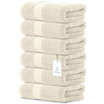 White Classic Luxury 100% Cotton Hand Towels Set of 6 - 16x30"