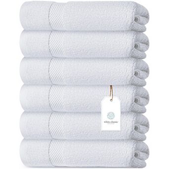 White Classic Luxury 100% Cotton Hand Towels Set of 6 - 16x30"
