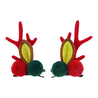 Christmas Hair Clips Antlers Hairball for Christmas 2.95"x1.77" Red 1 Pair