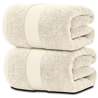 White Classic Luxury Cotton Jumbo Bath Sheets Set of 2, XL Sized Bathroom Towels 2 Pack - 35x70"