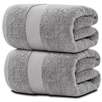 White Classic Luxury Cotton Jumbo Bath Sheets Set of 2, XL Sized Bathroom Towels 2 Pack - 35x70"