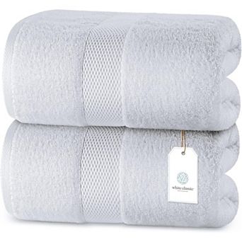 White Classic Luxury Cotton Jumbo Bath Sheets Set of 2, XL Sized Bathroom Towels 2 Pack - 35x70"