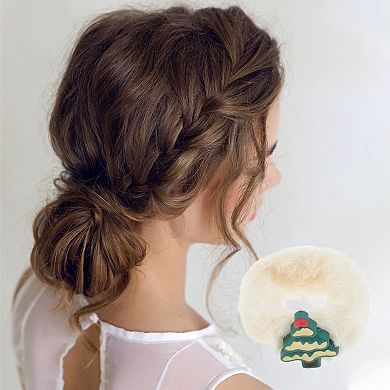 Christmas Hair Ties Plush Tree for Christmas Beige 1 Pc