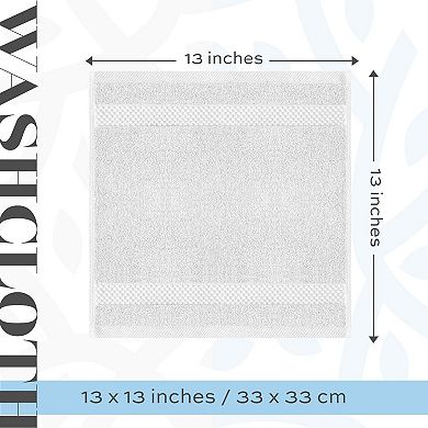 White Classic Luxury 100% Cotton Washcloths Set of 12 - 13x13"