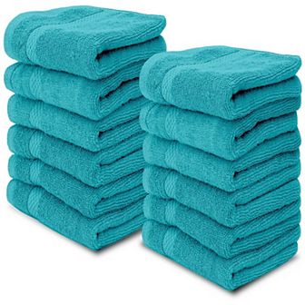White Classic Luxury 100% Cotton Washcloths Set of 12 - 13x13"