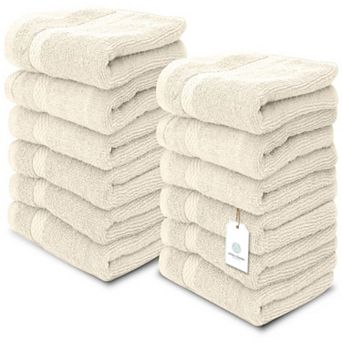 White Classic Luxury 100% Cotton Washcloths Set of 12 - 13x13"