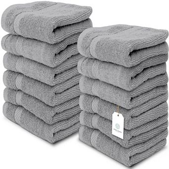 White Classic Luxury 100% Cotton Washcloths Set of 12 - 13x13"