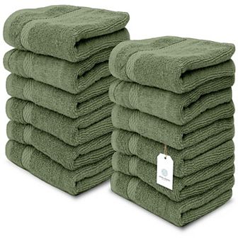 White Classic Luxury 100% Cotton Washcloths Set of 12 - 13x13"