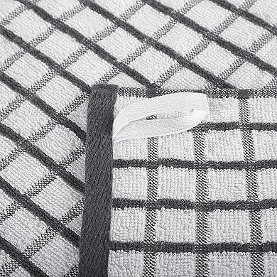 White Classic 100% Cotton Checkered Design Kitchen Towel Set of 8 - 16x26"