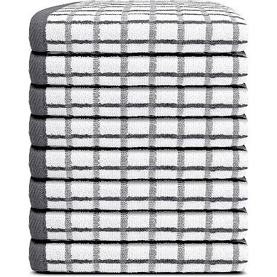 White Classic 100% Cotton Checkered Design Kitchen Towel Set of 8 - 16x26"