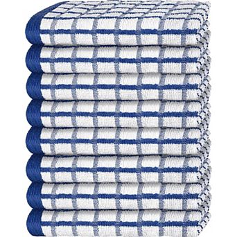 White Classic 100% Cotton Checkered Design Kitchen Towel Set of 8 - 16x26"