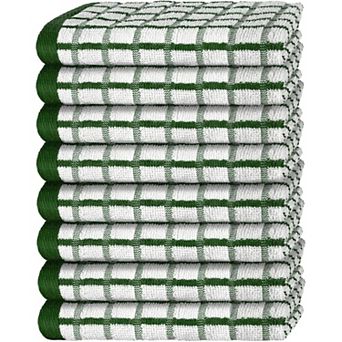 White Classic 100% Cotton Checkered Design Kitchen Towel Set of 8 - 16x26"