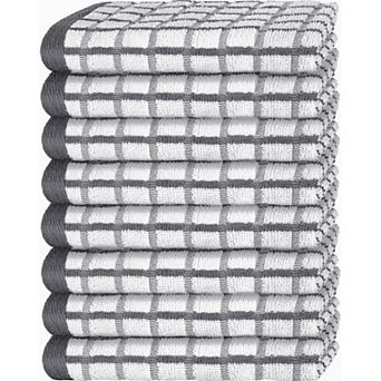 White Classic 100% Cotton Checkered Design Kitchen Towel Set of 8 - 16x26"