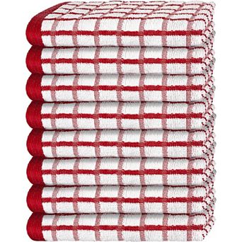 White Classic 100% Cotton Checkered Design Kitchen Towel Set of 8 - 16x26"