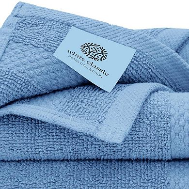 White Classic Luxury Cotton 8 Pcs Towel Set - 2x Bath Towels, 2x Hand Towels, 4x Washcloths