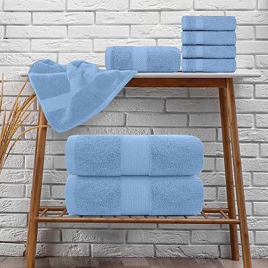 White Classic Luxury Cotton 8 Pcs Towel Set - 2x Bath Towels, 2x Hand Towels, 4x Washcloths