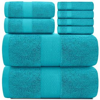White Classic Luxury Cotton 8 pc Towel Set - 2x Bath Towels, 2x Hand Towels, 4x Washcloths