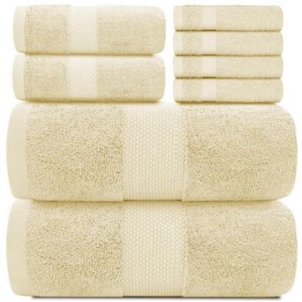 White Classic Luxury Cotton 8 pc Towel Set - 2x Bath Towels, 2x Hand Towels, 4x Washcloths