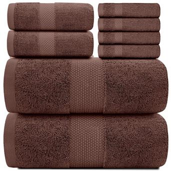 White Classic Luxury Cotton 8 pc Towel Set - 2x Bath Towels, 2x Hand Towels, 4x Washcloths