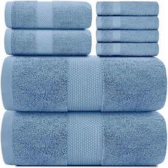 White Classic Luxury Cotton 8 pc Towel Set - 2x Bath Towels, 2x Hand Towels, 4x Washcloths