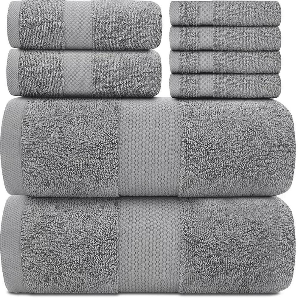 White Classic Luxury Cotton 8 Pcs Towel Set - 2x Bath Towels, 2x Hand Towels, 4x Washcloths