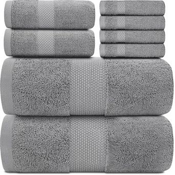 White Classic Luxury Cotton 8 pc Towel Set - 2x Bath Towels, 2x Hand Towels, 4x Washcloths