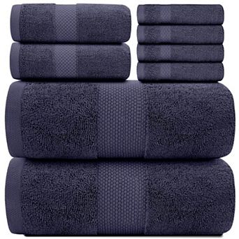 White Classic Luxury Cotton 8 pc Towel Set - 2x Bath Towels, 2x Hand Towels, 4x Washcloths