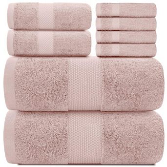 White Classic Luxury Cotton 8 pc Towel Set - 2x Bath Towels, 2x Hand Towels, 4x Washcloths