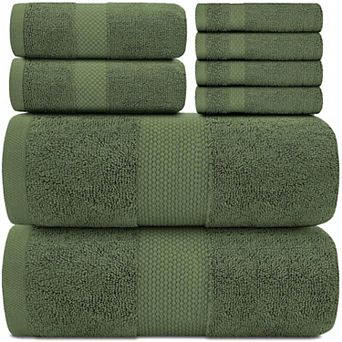 White Classic Luxury Cotton 8 pc Towel Set - 2x Bath Towels, 2x Hand Towels, 4x Washcloths