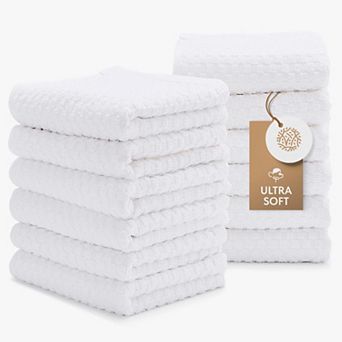 White Classic 100% Cotton Dobby Weave Design Kitchen Dish Towels 15x26" - Set of 12