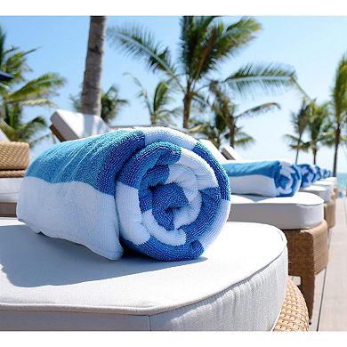 White Classic 100% Cotton Cabana Striped Oversized Beach Towels 35x70" - 2 Pack