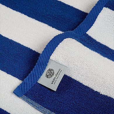 White Classic 100% Cotton Cabana Striped Oversized Beach Towels 35x70" - 2 Pack