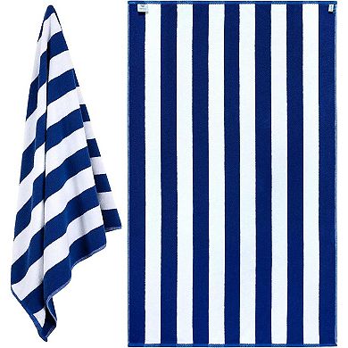 White Classic 100% Cotton Cabana Striped Oversized Beach Towels 35x70" - 2 Pack
