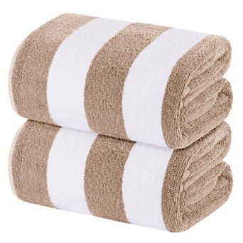 White Classic 100% Cotton Cabana Striped Oversized Beach Towels 35x70" - 2 Pack