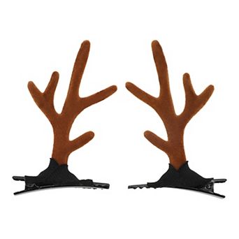 Christmas Hair Clips Antlers for Christmas 2.95"x1.77" Brown 1 Pair