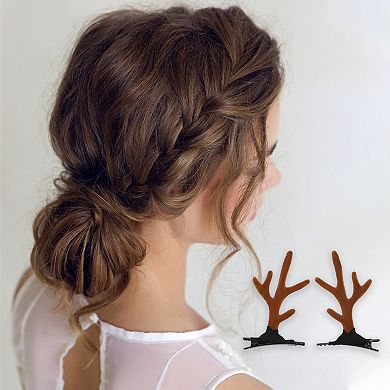Christmas Hair Clips Antlers for Christmas 2.95"x1.77" Brown 1 Pair