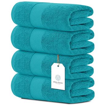 White Classic Luxury Cotton Bath Towels Set of 4, Quick Dry Bathroom Towels 4 Pack - 27x54"