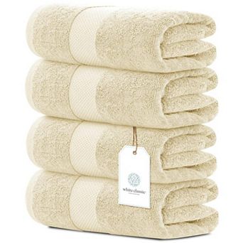 White Classic Luxury Cotton Bath Towels Set of 4, Quick Dry Bathroom Towels 4 Pack - 27x54"