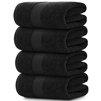 White Classic Luxury Cotton Bath Towels Set of 4, Quick Dry Bathroom Towels 4 Pack - 27x54"