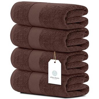 White Classic Luxury Cotton Bath Towels Set of 4, Quick Dry Bathroom Towels 4 Pack - 27x54"