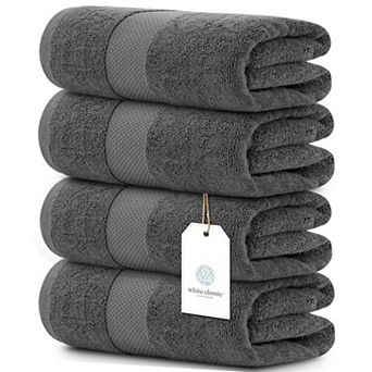 White Classic Luxury Cotton Bath Towels Set of 4, Quick Dry Bathroom Towels 4 Pack - 27x54"