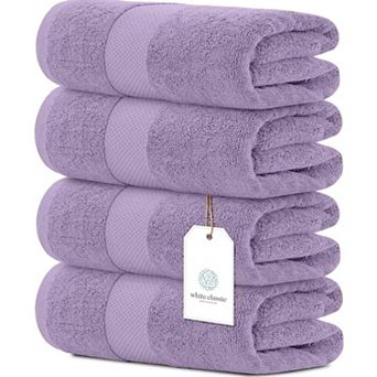 White Classic Luxury Cotton Bath Towels Set of 4, Quick Dry Bathroom Towels 4 Pack - 27x54"