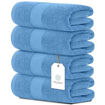White Classic Luxury Cotton Bath Towels Set of 4, Quick Dry Bathroom Towels 4 Pack - 27x54"