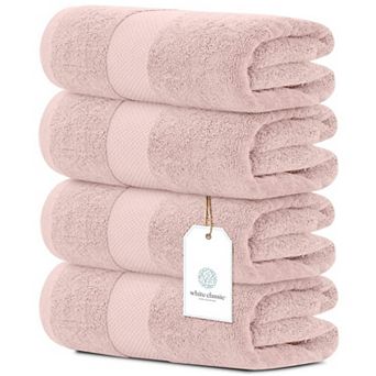 White Classic Luxury Cotton Bath Towels Set of 4, Quick Dry Bathroom Towels 4 Pack - 27x54"