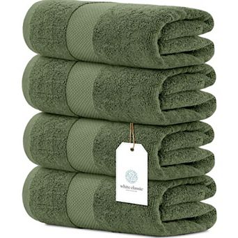 White Classic Luxury Cotton Bath Towels Set of 4, Quick Dry Bathroom Towels 4 Pack - 27x54"