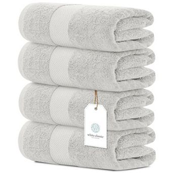 White Classic Luxury Cotton Bath Towels Set of 4, Quick Dry Bathroom Towels 4 Pack - 27x54"