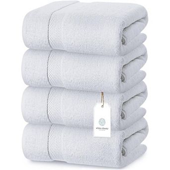 White Classic Luxury Cotton Bath Towels Set of 4, Quick Dry Bathroom Towels 4 Pack - 27x54"
